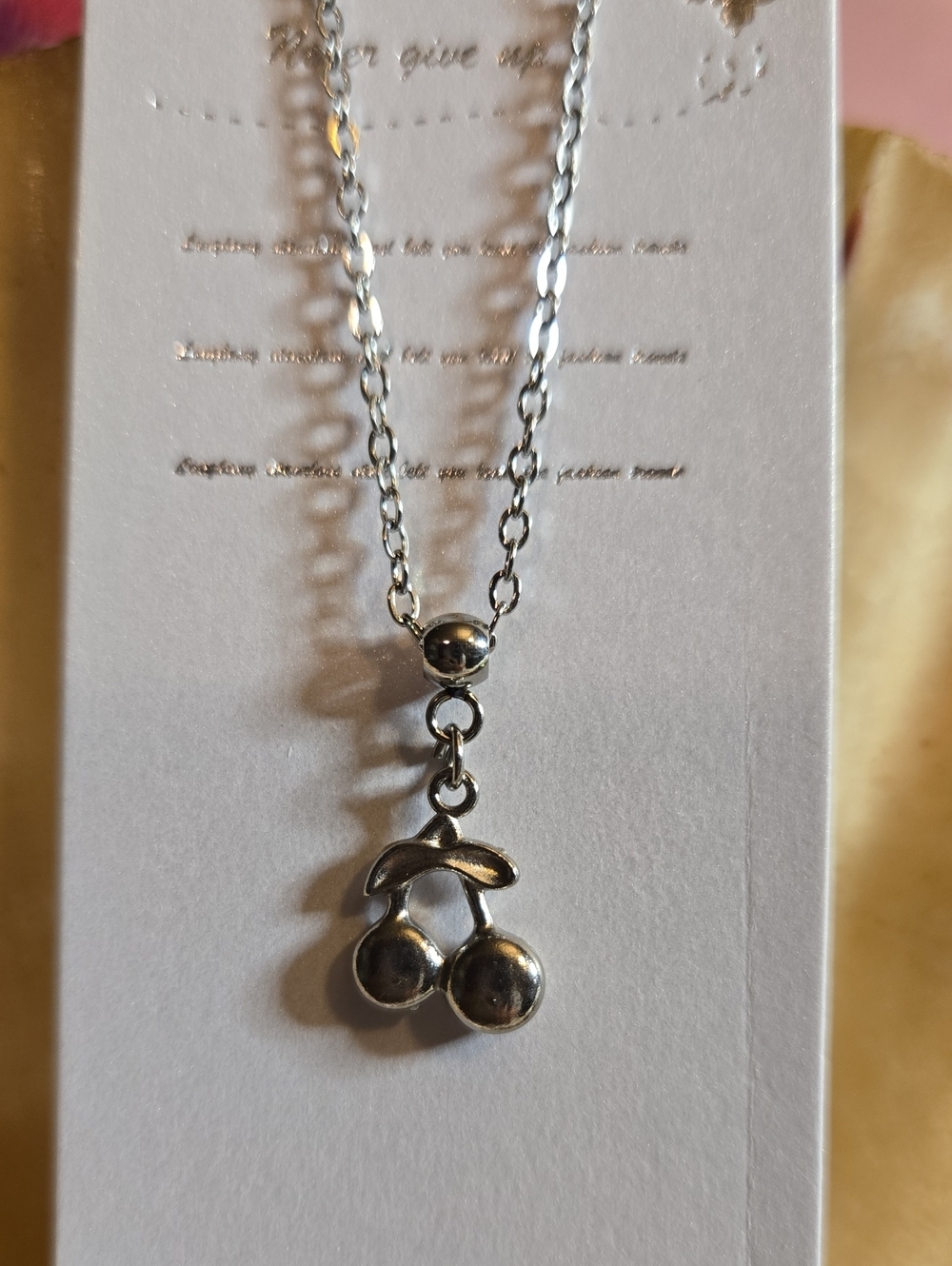 Silver Cherry Pendant Necklace - Stainless Steel